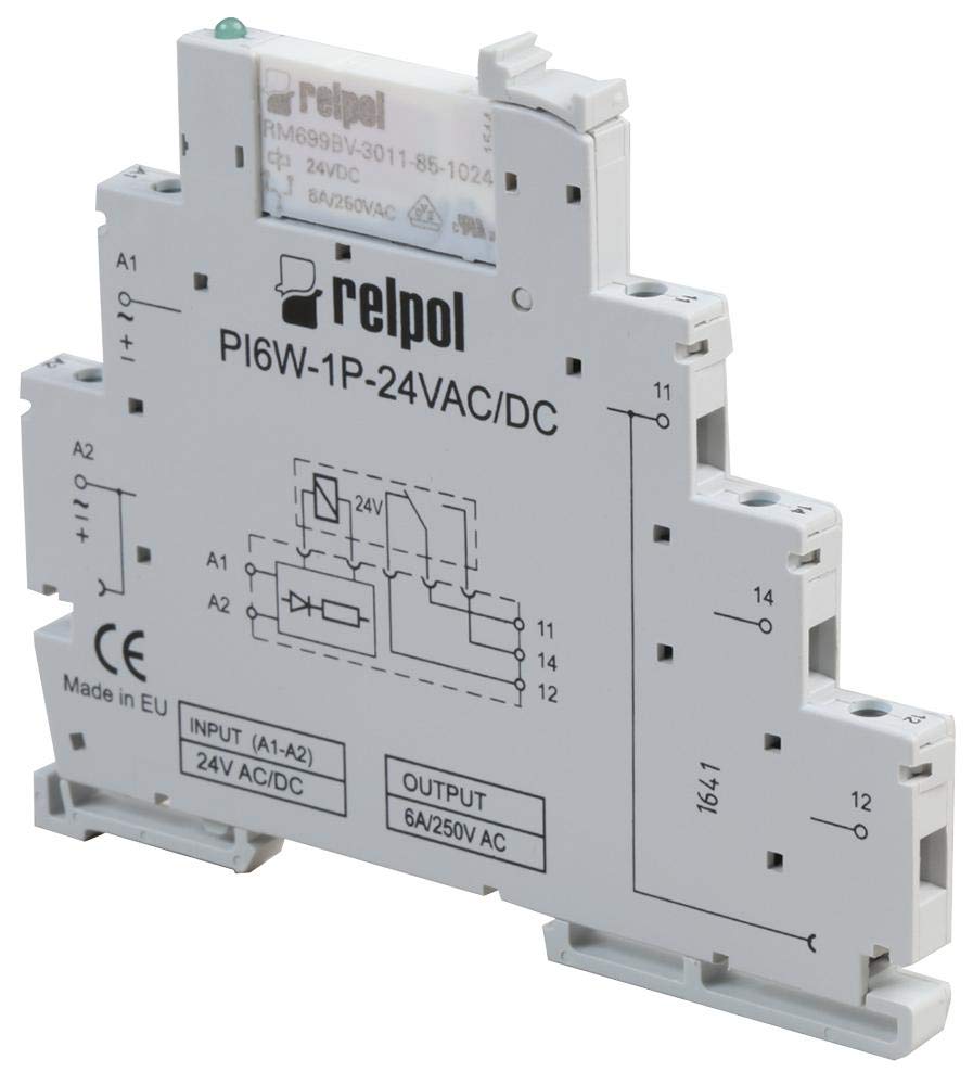 Relpol Interfacing Relay, 24V, 6A Output | General Purpose Relays, 1 X Qty - Pir6w-1P-24Vac/Dc