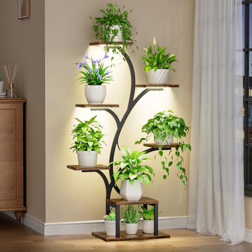 Plant Stand Indoor with Grow Lights, 7 Tiered Indoor Plant Shelf,...