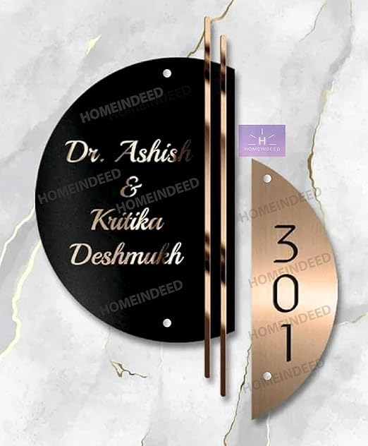 Nameplate for home Entrance Outdoor 30x30 centimeteres Name Plate for Flat/Home/Hotel Name Plate for Home Entrance Outdoor Round Shape Golden 3D Emboss Gloss FInish