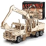 MOCBURIKU 3D Wooden Puzzle for Adults, Excavator Wooden Mechanical Model Car Kits to Build, Brain Teaser Pull Back Truck Toys Birthday for Men Women (Excavator)