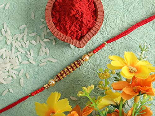 Image of Riddhika Ventures Set of Multi Colour Family Rakhi with Roli Chawal and Greeting Card (J1K1)