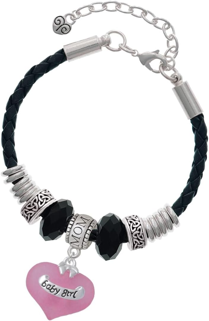Delight Jewelry Heart with Baby Feet - Mom Celtic Knot Leather Bead Bracelet, 7"+2" Extender