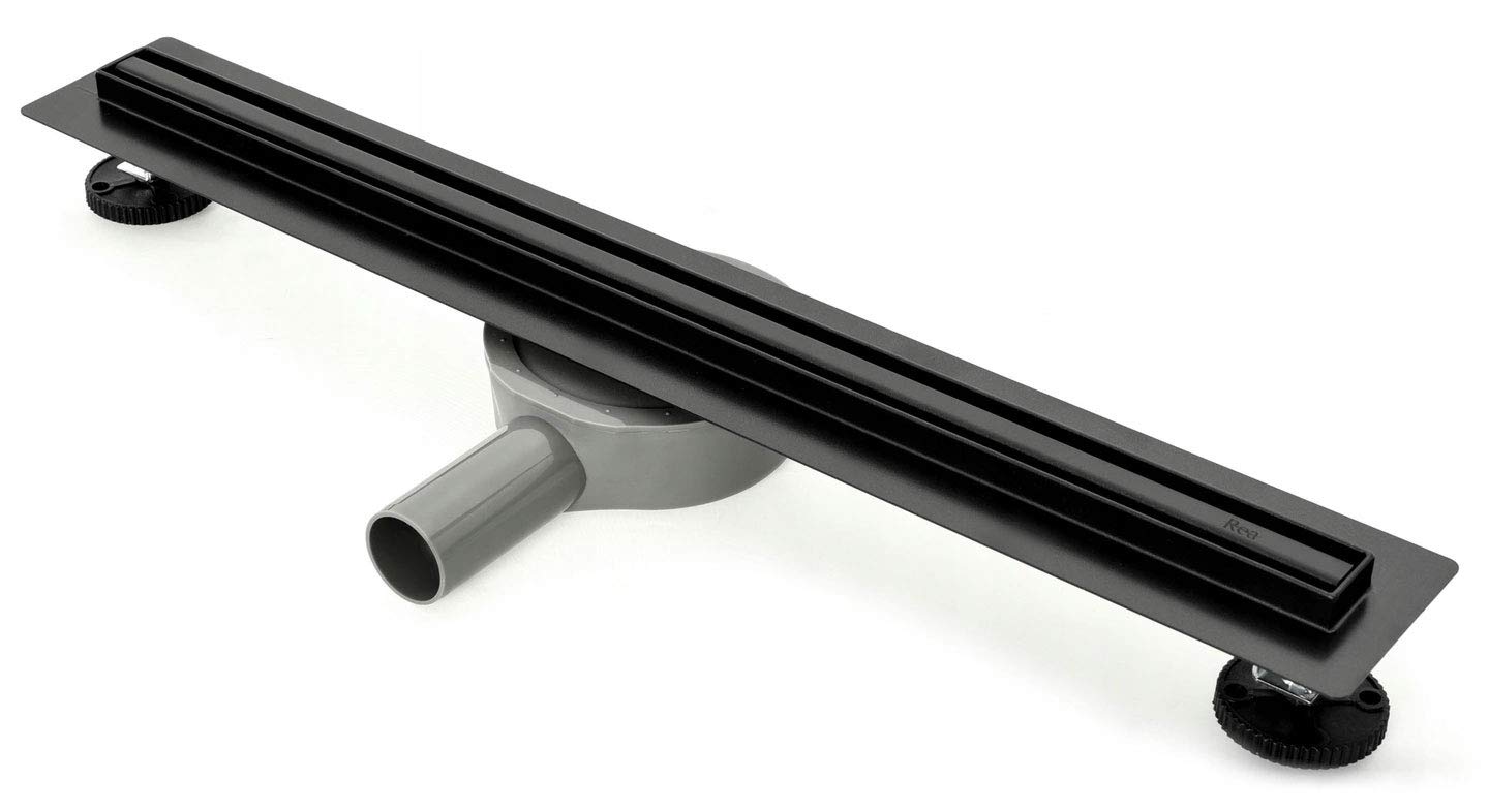 VBChome Canaleta de ducha de 70 cm, color negro, desagüe plano y estrecho, sifón autolimpiable con antiolor, juego completo de desagüe de ducha de acero inoxidable de 70 cm, altura ajustable,