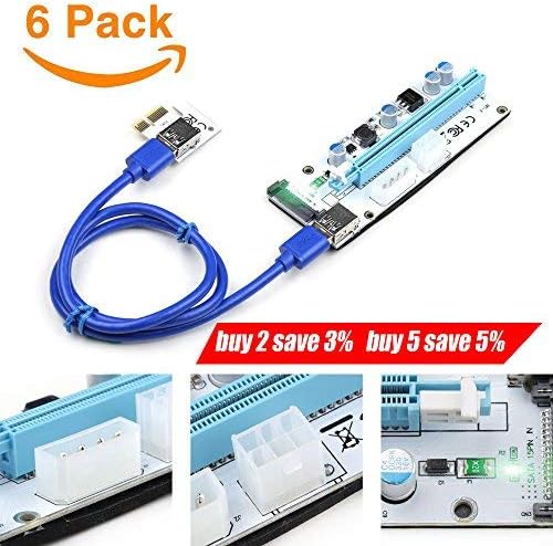 Ptsaying PCIe PCI-E 16x 8x 4x 1x Powered Riser Adapter Card With LED Hint USB 3.0 Extension & 4/6/SATA Pin PCI-E to SATA Power Cable - GPU Riser Adapter - Ethereum Mining ETH (6PCS)