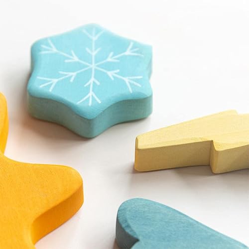 Miniatura 8 de Colaxi Juego de 13 bloques de madera para construir bloques de clima azules apilables, forma de apilador, desarrollo de bebé, juguetes Montessori,