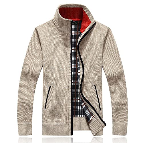 Men's Cardigan Sweaters Winter Fleece Full Zip up Slim Fit Stand Collar Sweaters Casual Knitted Sweater with Pockets4