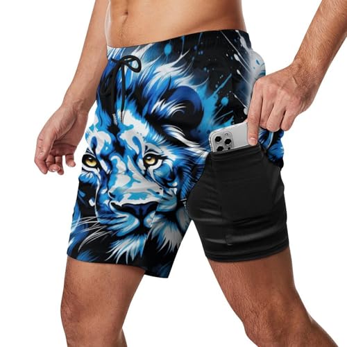 Zakqeik Men's Lions Swim Trunks Hawaiian Bathing Mesh Lining Suit Swimsuits Beach Shorts with Pockets3