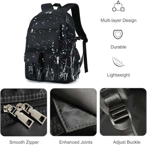 Image of Flamebird School Backpack for Women Girls Teen Girls 14 Inch Laptop Lightweight Water Resistant, A-Black