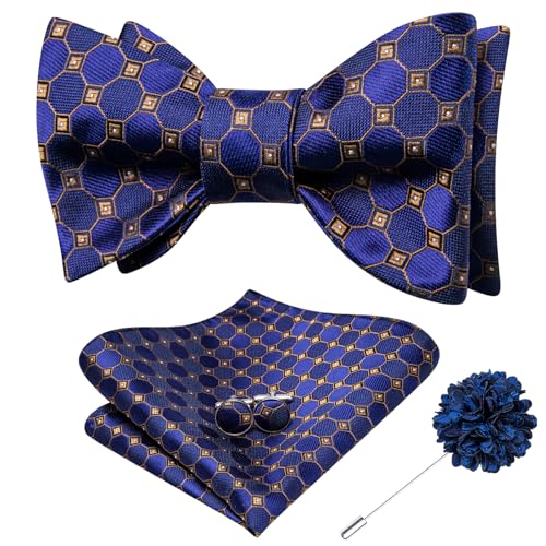 Image of Dubulle Self Tie Bow Ties and Lapel Pin for Men Paisley Solid Mens Bowtie and Handkerchief Cufflinks Set Wedding