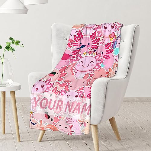 Girl Blanket - 30x40 Inches Personalized Cute Axolotl Throw - Pink Soft Fuzzy Blankets for Couch & Office