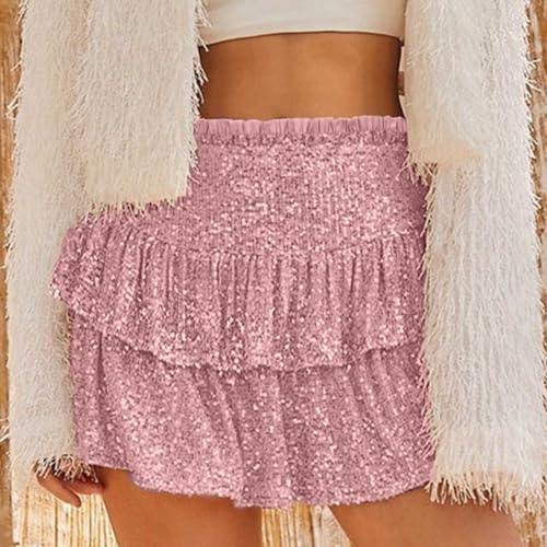 Women's Sequin Skirt Sparkly Cute High Waist Ruffle Flowy Shiny Glitter Mini Short Skirts Night Out Club Party2