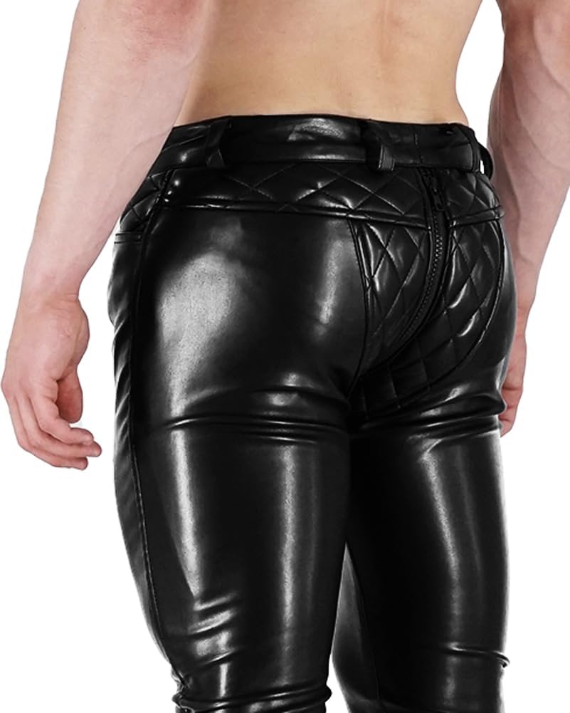 Bockle® Quilted New Faux Gay-Zip Pants Leather Pants Men Imitation Faux Leatherette