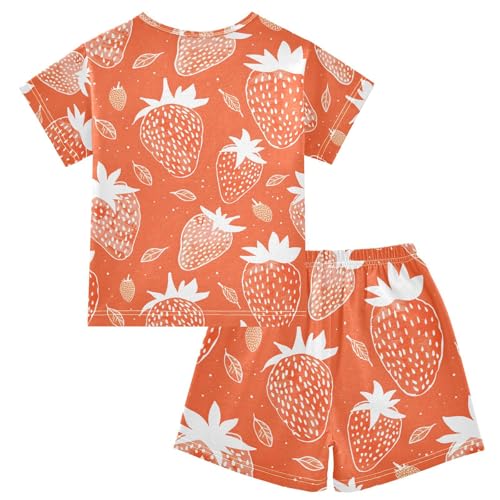 ALAZA Strawberry Leaves Pajamas Set Short Sleeve Cotton Sleepwear Summer Pjs 2 Piece 5-14Y2