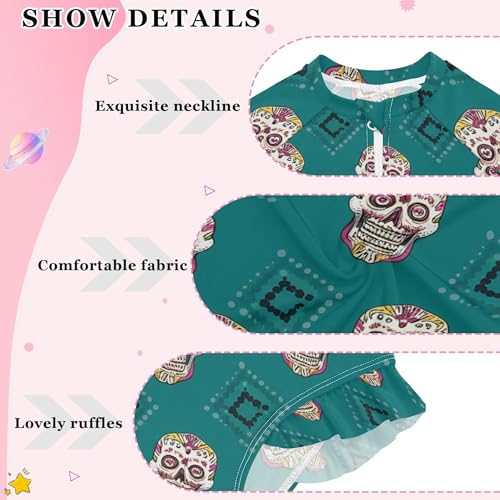 Skull Girls Long Sleeve Rashguard Swimsuit UV Protection One-Piece Swimwear Bathing Suit B04043674