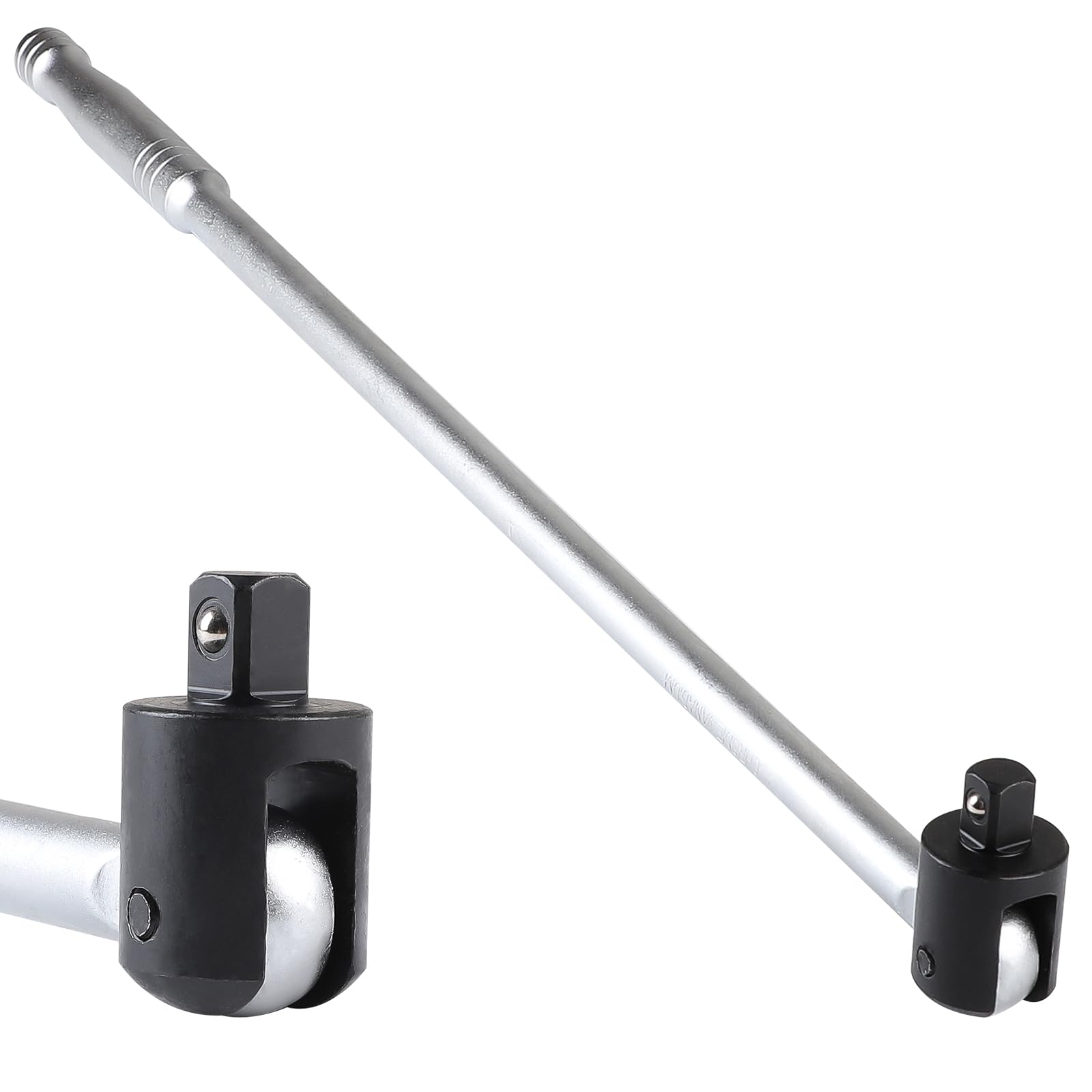 Mango Articulado 1/2 Longitud 600mm, Llave Articulada Rompedora con Cabeza Flexible de 240°, Carraca Articulada 1/2 para Reparaciones de Automóviles, Sustitución de Neumáticos, Plata