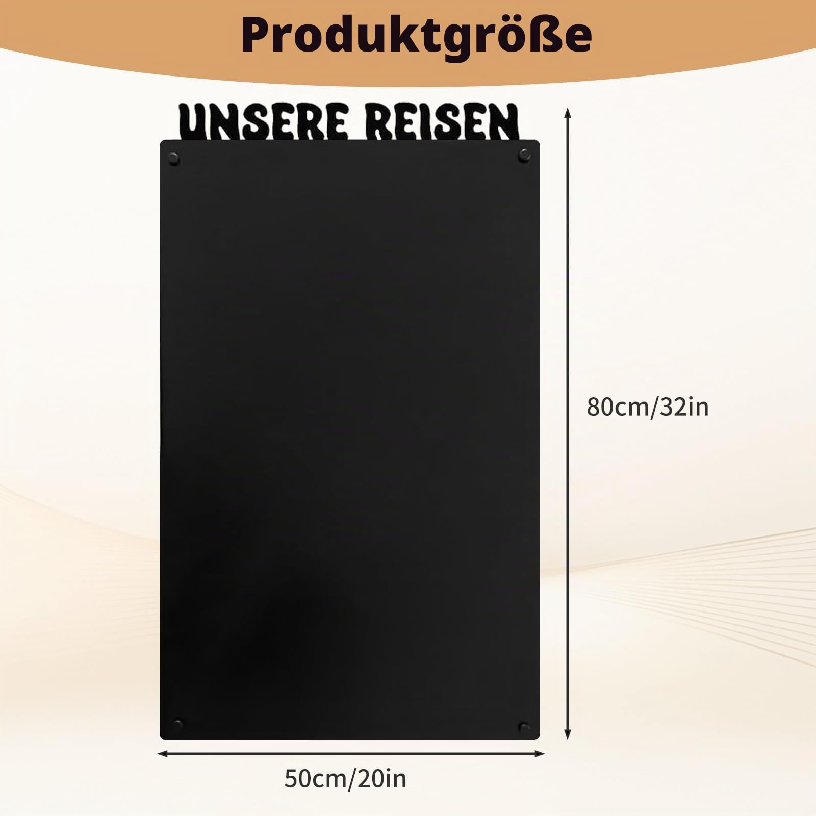 Magnettafel Schwarz 80x50cm,Metall Magnetische Pinnwand,Große Magnetboard,Magnetwand,Wandmontage,für Wohnzimmer,Flur Büro,Tafel für Magnete Notizen und Fotos (UNSERE REISEN)