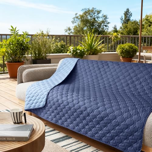Image of gogobunny 100% Double Sided Waterproof Dog Blanket Soft Pet Bed Cover Reversible Protect Furniture Couch Sofa Car for Puppy Large Dog Cat (Dark Navy /Light Navy, 82x102 Inch (Pack of 1))