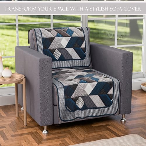 Image of Kuber Industries Set of 10 Velvet Anti-Skid Sofa Cover 5-Seater | Comfortable Slipcover Sofa Cloth & Furniture Protector for Home Decor | Triangular-Grey & Blue