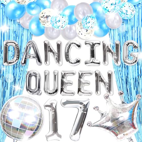 37 PCS Dancing Queen 17 Balloons Dancing Queen Mamma Mia Party Decorations 17 Birthday Party Decoration Sliver Blue 17 Birthday Decoration Mamma Mia Party Supplies