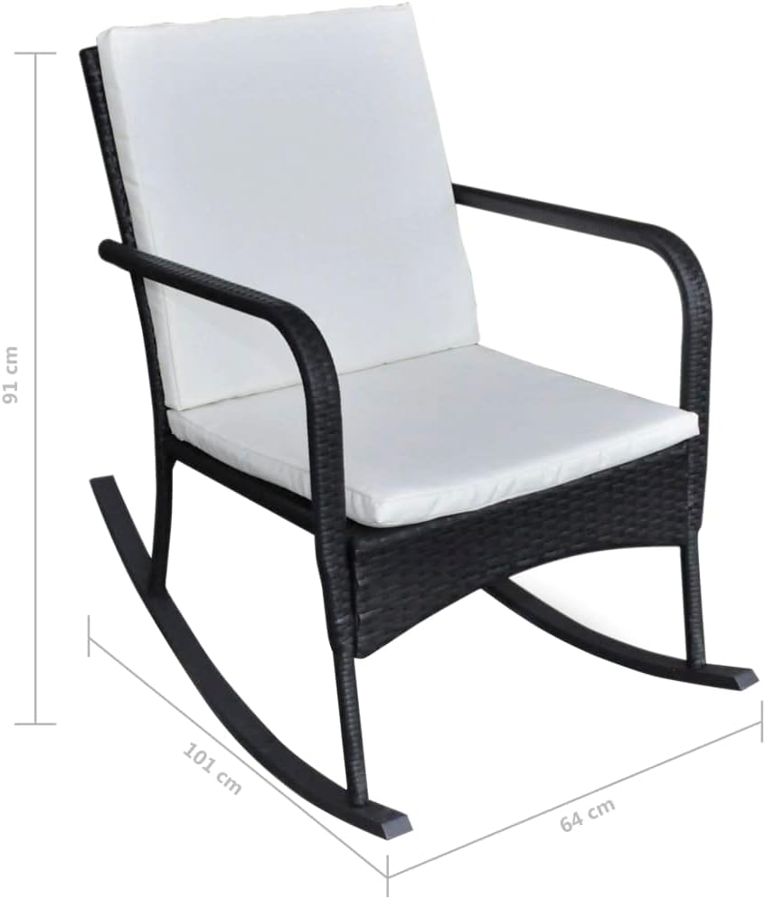 Outdoor Rocking Chair,Lawn Lounge Chairs,Patio Lounge Chairs,Outdoor Dining Chair,Sun Lounger,Cushion Cover Washable,Easy to Assemble, Black Poly Rattan