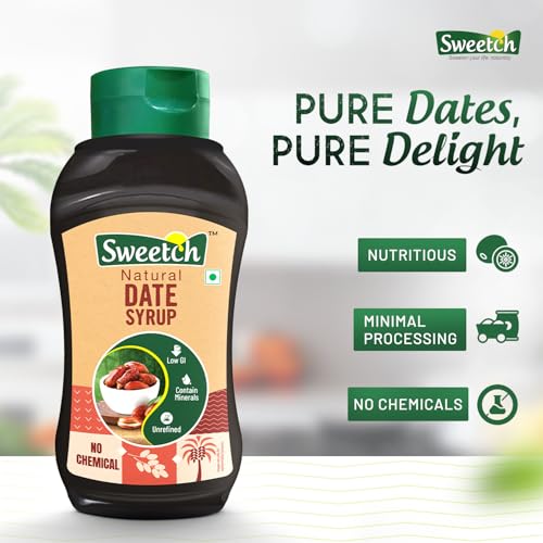 Image of Sweetch Dates Syrup 400 gm | Pure Natural Sweetener | No Added Sugar or Preservatives | Ideal for Milk, Cookies, Milkshakes, Pancakes, Muffins & Toppings | Convenient Squeeze Bottle (Pack of 1)