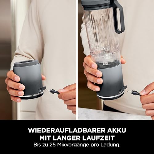 Ninja Blast Max Tragbarer Mixer/Blender/Smoothie Maker, 570 ml, wiederaufladbar, Mixbecher & auslaufsicherer Deckel, 3 Funktionen, Smoothies, Proteinshakes, Kühles Grau BC251EUGY – Bild 4
