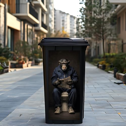 Image of 14.6x32.3 Inch Trash Can Cover Monkey Sitting on Toilet Reading Magazine Design Outdoor Garbage Bin Decoration Sticker Wrap