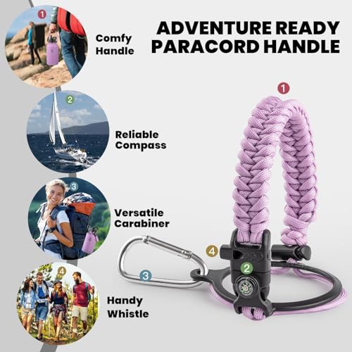 Image of RAYMYLO Insulated Water Bottle 64 oz, Triple Wall Vacuum Stainless Steel (Cold for 48 Hrs), Leak Proof & Non-BPA, Half Gallon Water Flask Jug with Paracord Handle & Straw Spout Lids, Lilac