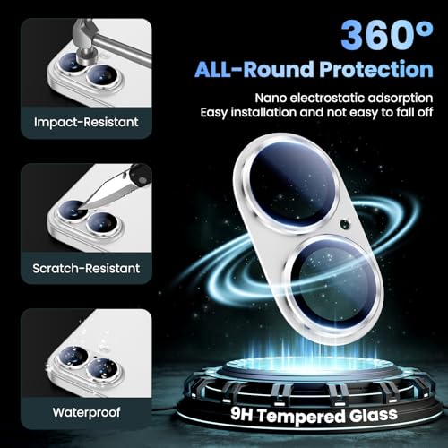 Image of Uyiton Compatible with iPhone 17 Camera Lens Protector - [Not Easy to Break][Strong Adsorption][Case-Friendly] Metal Tempered Glass Rear Camera Screen Cover - White