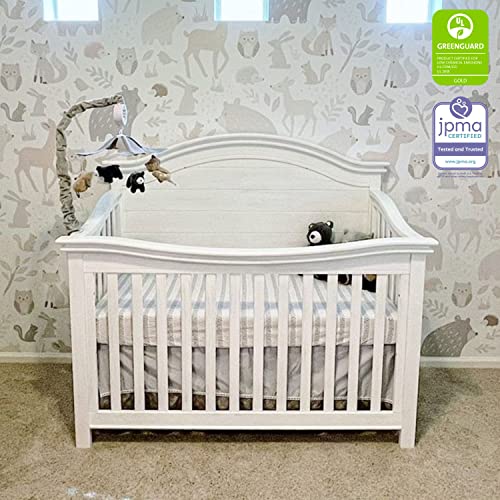 Evolur Belmar Curve 5-In-1 Convertible Crib In Weathered White, Greenguard Gold Certified, Features 3 Mattress Height Settings, Crafted From Hardwood, Wooden Nursery Furniture #TOP2