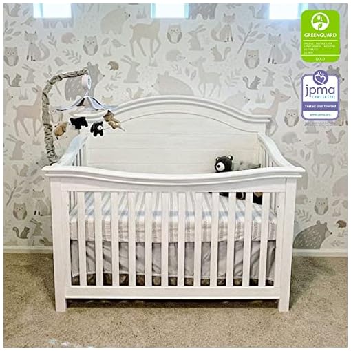 Evolur Belmar Curve 5-in-1 Convertible Crib in Weathered White, Greenguard Gold Certified, Features 3 Mattress Height Settings, Crafted from Hardwood, Wooden Nursery Furniture - Image 4