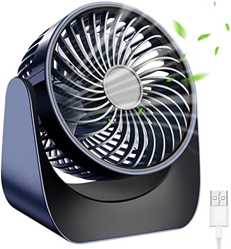 shinee one Desk Fan, Mini USB Fan Silent, 3 Speeds Small Quiet Table Fan with USB Powered, 360° Rotation Portable Cooling Fan for Desktop/Office/Bedroom/Car/Outdoor/Camping(Blue)