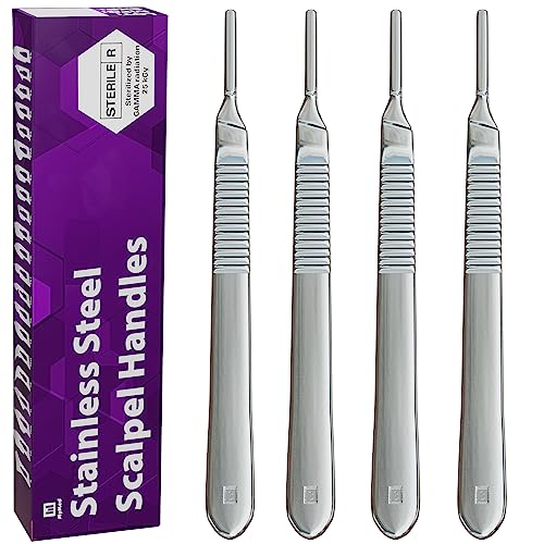 Pack of 4 Scalpel Handle # 3 Premium Quality Rust Proof Stainless Steel Scalpel Knife Handle Lightweight and Durable Fits Dermaplane Blades No. 10R 11 12 13 14 and 15