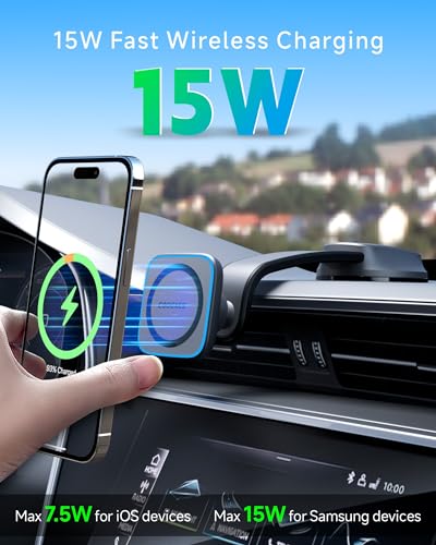 COOEXES for Magsafe Car Mount Charger,15W Magnetic Wireless Fast Car Charger, Car Phone Holder Mount for iPhone 15 Pro Plus Max/14/13/12, Bendable Memory Metal for All Dashboard,Windshield,Vent