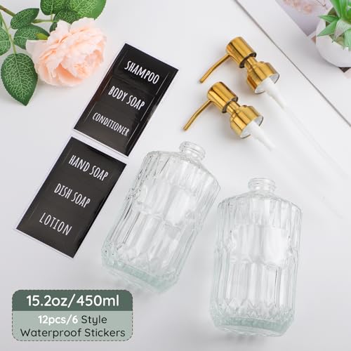 Image of Segbeauty 15.2oz Glass Hand Soap Dispenser Bathroom, 2pcs Clear Glass Pump Dispensers for Countertop, 450ml Gel Lotion Liquid Bottles with Stainless Steel Pump, Body Wash Shampoo Conditioner Container