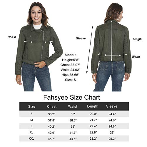 Fahsyee Leather Jacket Women, Faux Suede Moto Short Zip Up Moto Biker Outwear Slim Vegan Ladies Coat Plus Size Xxl Army Green #TOP6