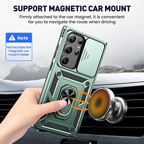 Goton For S23 Ultra Case With Camera Cover, Kickstand Heavy Duty Military Grade Shockproof Rugged Bumper For Samsung Galaxy S23 Ultra Accessories Green #TOP5