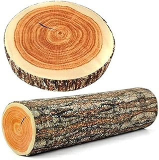 Bigsweety 2Pieces Realistic Tree Stump Design Log Soft Chair Cushion Pillows Gift Home Sofa Bedroom Camping Car Decorative