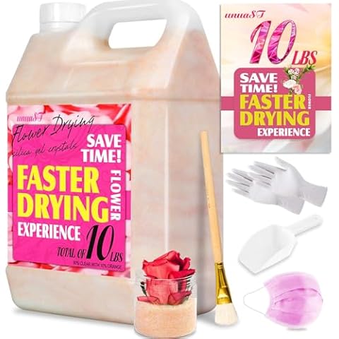 Silica Gel Flower Drying, 10 LBS Flower Drying Silica by Reusable, Silica Flower Desiccant with Sealed Container & Gloves for Wedding Flowers Bouquet Cover
