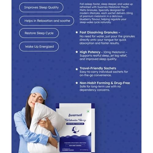 Image of Melatonin Sleep Granules 10mg, Non-Habit Forming Dietary Supplement, Mouth-Melt Granules for Nighttime Relaxation Blueberry Flavor, for Men & Women (Pack of 3)