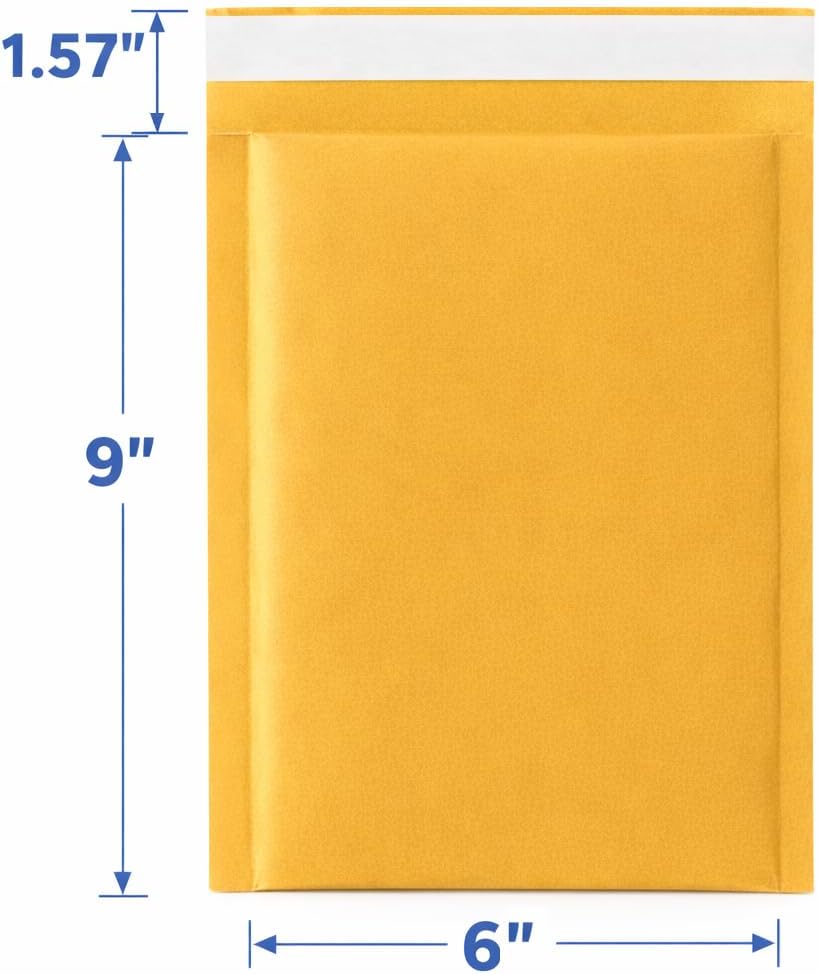 POLYSELLS 6x9 Bubble Mailers, 300 Pack Padded Envelopes, Self Seal Shipping Mailers for Small Business, Lightweight & Durable Gold Bubble Envelopes