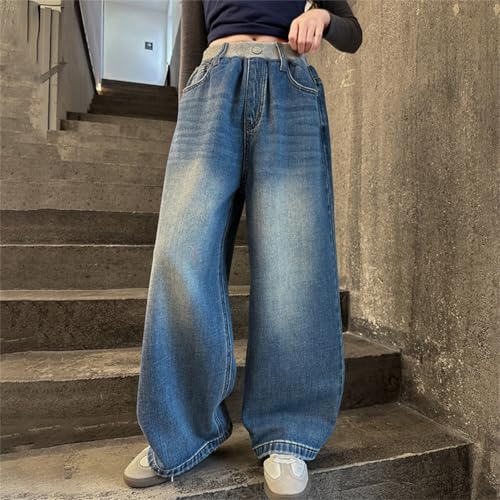 Girls Wide Leg Jeans Teen Baggy Elastic Waist Vintage Dance Skateboard Boyfriends Denim Pants Y2K Streetwear2