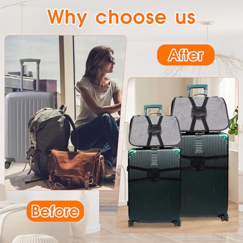 Image of Elastic Luggage Strap with Hooks, The Perfect Travel Must-Have Suitcases Companion, Ultimate Luggage Straps for Suitcases,Travel Must-Have for All Adventurers, Stretchable Luggage Straps(1Black)