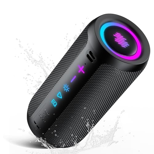 TIMU Altavoz Bluetooth 5.4 Potente, 25W Altavoces Bluetooth con 2 Modos EQ, Correa de Transporte, Compatible con PC, 8 Modos RGB, 24H de Reproducción, Emparejamiento TWS, IPX7, Micro SD y AUX