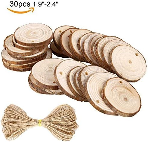 Natural Wood Slices Unfinished Predrilled Round Wooden Pieces with Holes Bark for Craft Centerpieces Christmas Decorations Ornaments (2"-2.4" 30pcs)