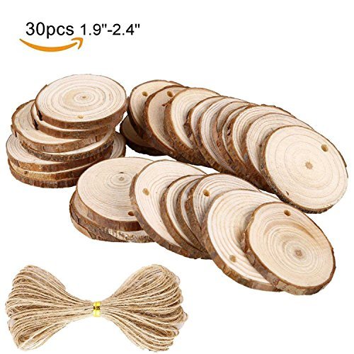 Natural Wood Slices Unfinished Predrilled Round Wooden Pieces with Holes Bark for Craft Centerpieces Christmas Decorations Ornaments (2"-2.4" 30pcs)