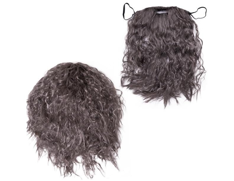 Happy Hippo Long, Gray Wizard Wig and Beard Set: Halloween Costume Wig For Men; Merlin; Mens Wig, Wigs For Men