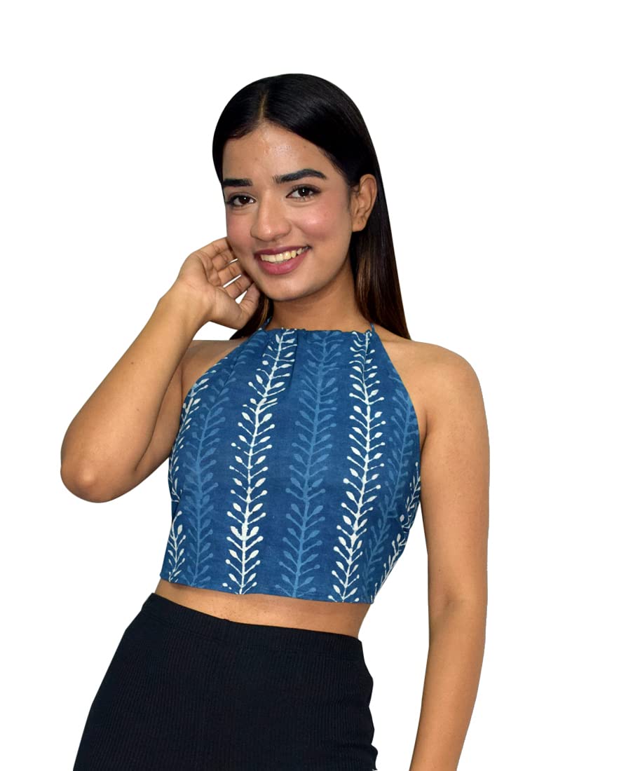 jaipur hand block Women's Halter Crop Top Tie Back Sleeveless Backless Cami top-picture-44