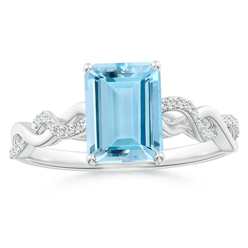 1CT Aquamarine Ring 925 Sterling Silver Emerald Cut 8 * 6MM Sky Blue Aquamarine and White Moissanite Aquamarine Engagement Rings Aquamarine Gifts for Women2