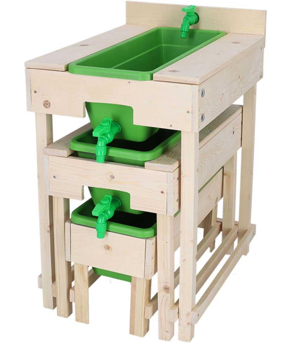 Esschert Design Kinder 3 Wassertische im Set Natur & Grün Gesamtlänge 152 cm - FSC® Holz